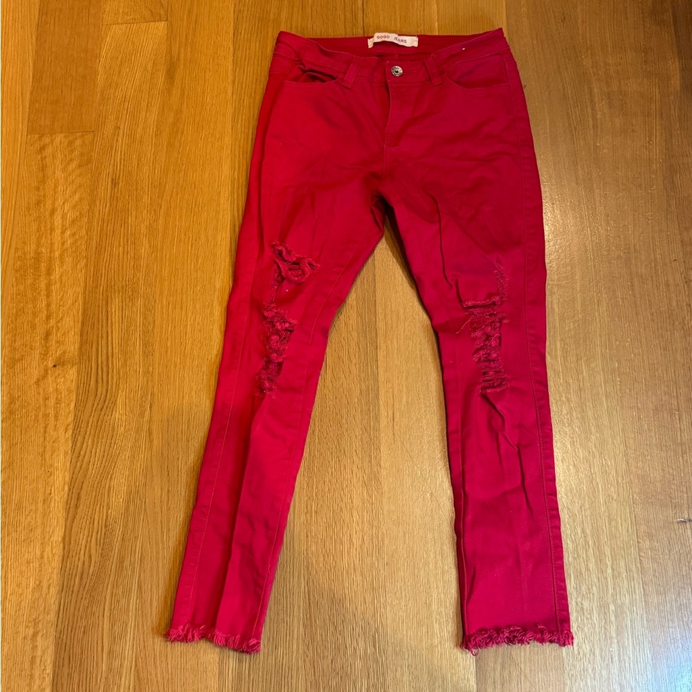 GOGO Jeans Brand Red Distressed Women's Jeans Size 3 Feminine Casual Cozy